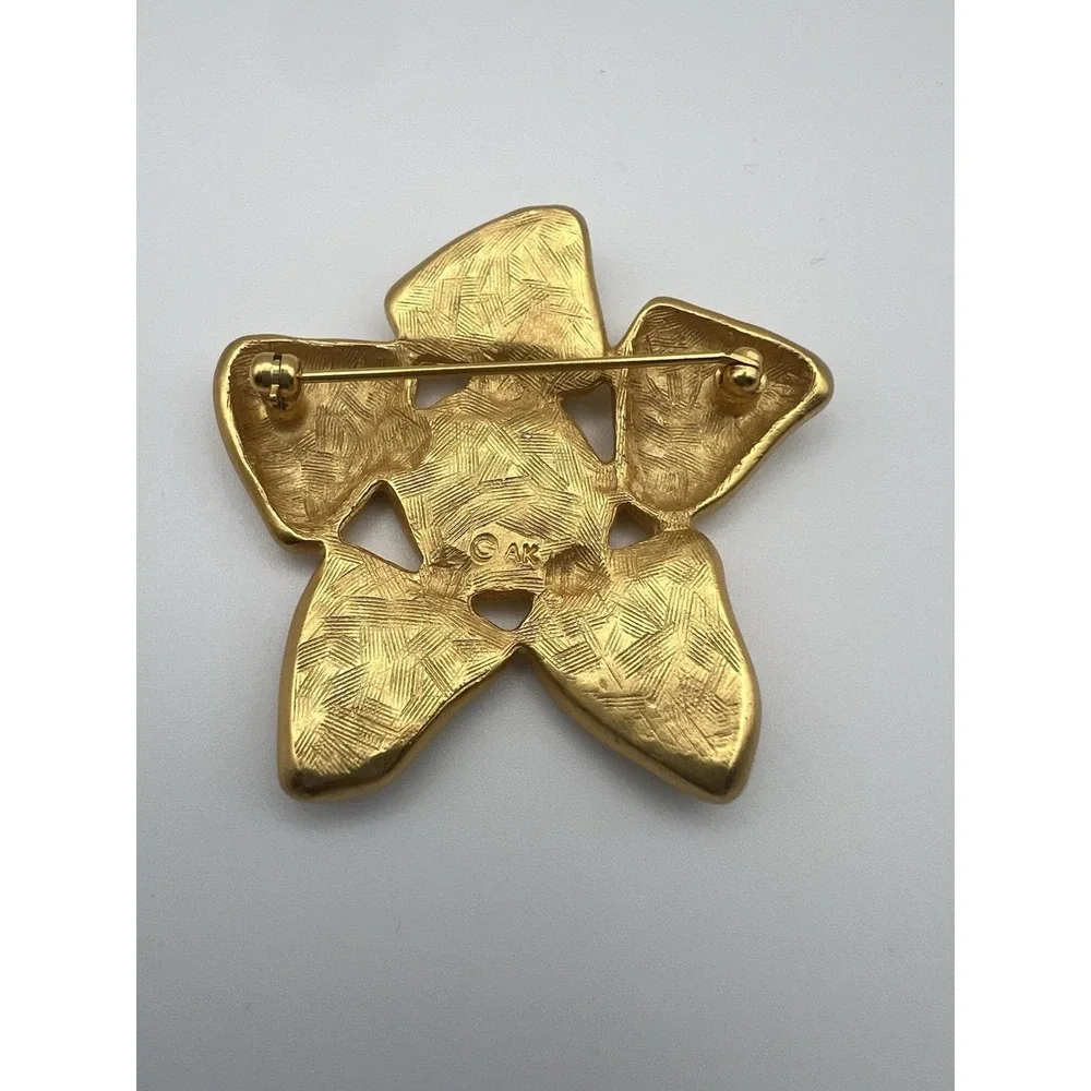 Anne Klein Vintage Enamel Star‎ Brooch Gold Tone Multi Color 2in Retro 90s
